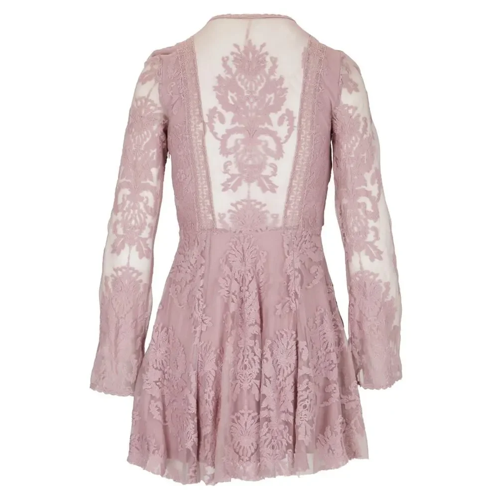 Free People Reign Over Me Dusty Lilac Lace Bell Sleeve Mini Dress 6 Taylor Swift